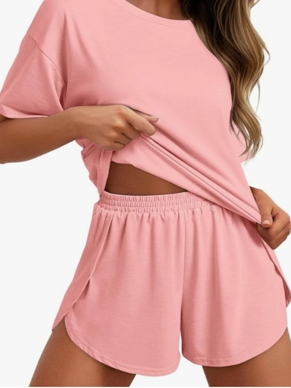 JUSTFASHIONNOW Split Short Bamboo Pajama Set Cute Summer Pjs for Women 2 Piece M
